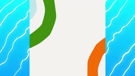 animation of colourful circles with copy space over white lines on blue background