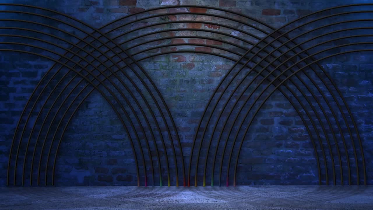 Rainbow Neon Archway in Dark Brick Wall