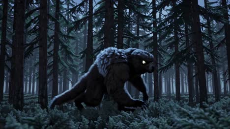 bigfoot en el bosque oscuro