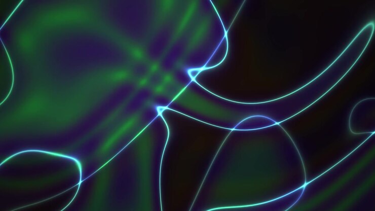 Dynamic Neon Green and Blue Lines on Iridescent Dark Background