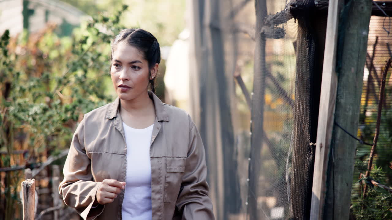 Woman working on marijuana plants in field
