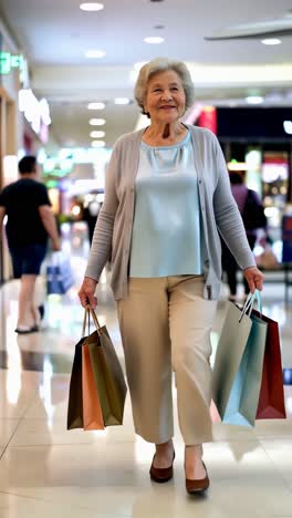 a woman in a mall with shopping bags in her hands