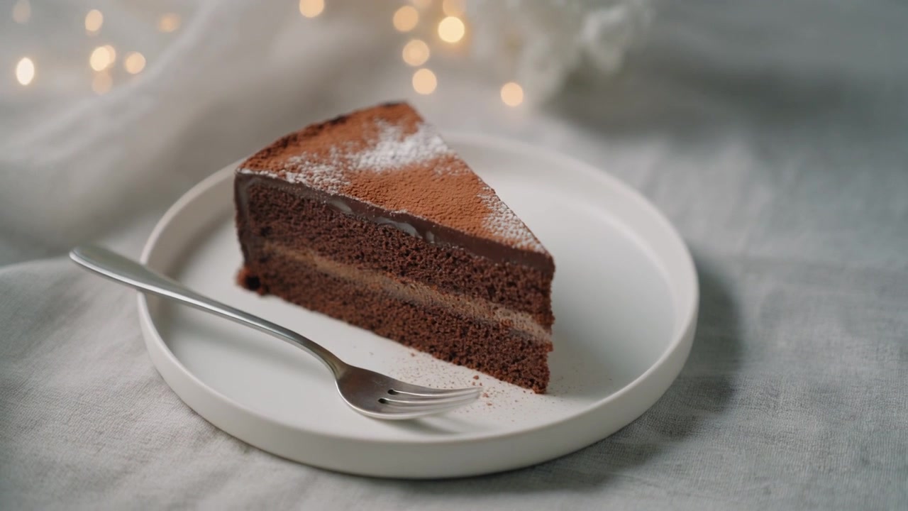Fetta di torta al cioccolato su un piatto bianco