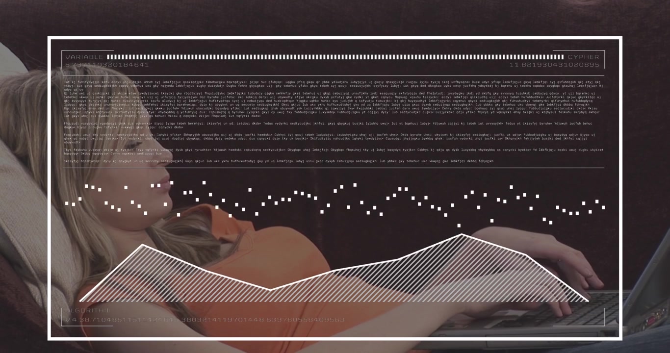 Animation of shapes moving over businesswoman using tablet