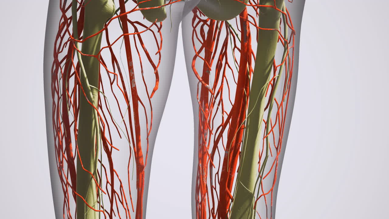 Detailed view of leg blood vessels showing anatomy and circulation