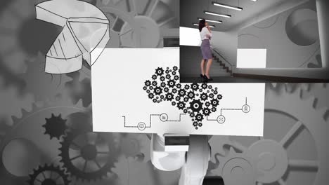 this video is a digital animation of a woman presenting a pie diagram in front of a green screen