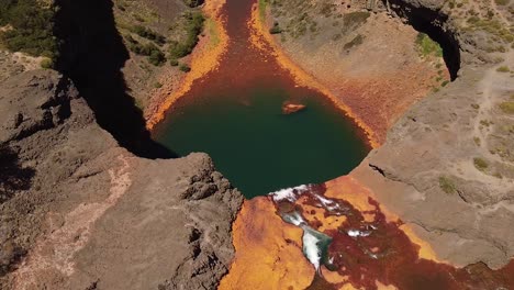 magnificent top aerial view over waterfall "salto del agrio" near caviahue, argentina patagonia