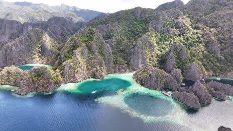twin lagoon with limestone outcroppings in coron islands, philippines. aerial drone shot