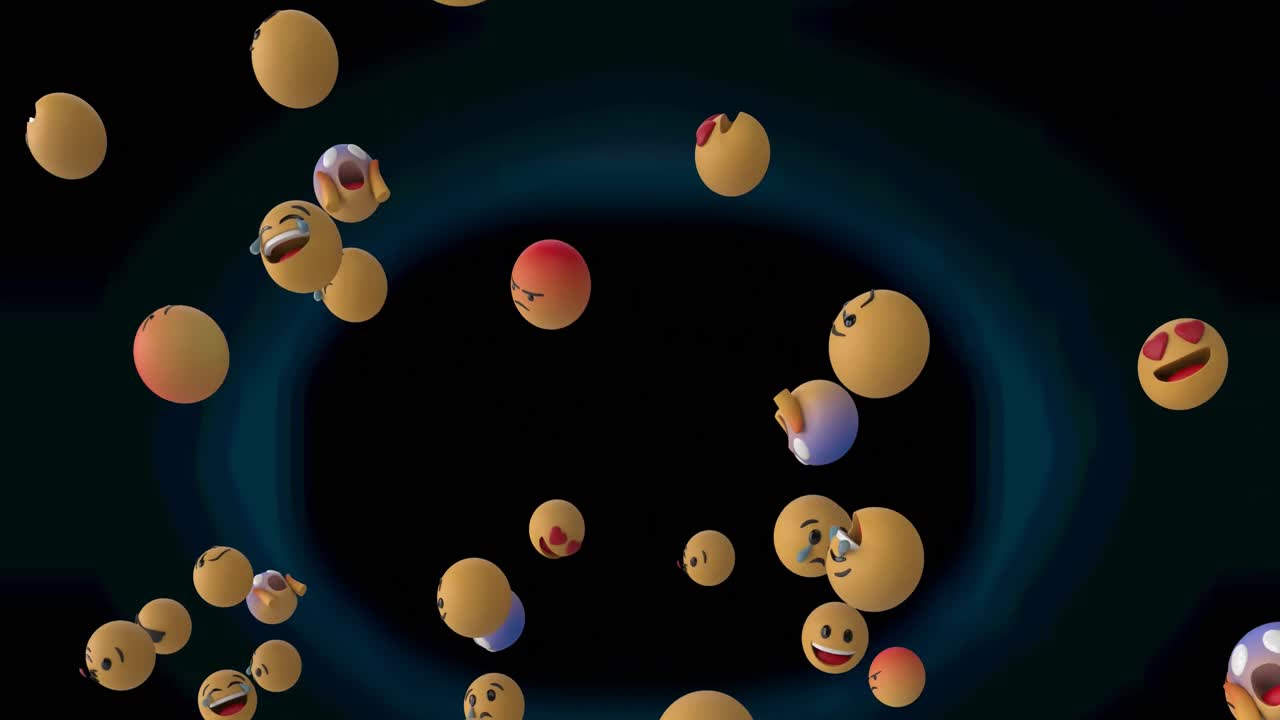 animación de varios emojis que caen sobre un fondo oscuro