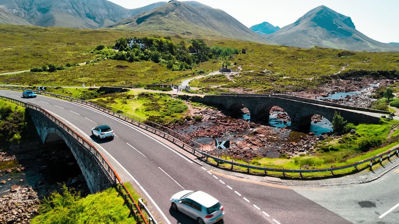 Scenic View of a Bridge Over a River with Mountains in the Background