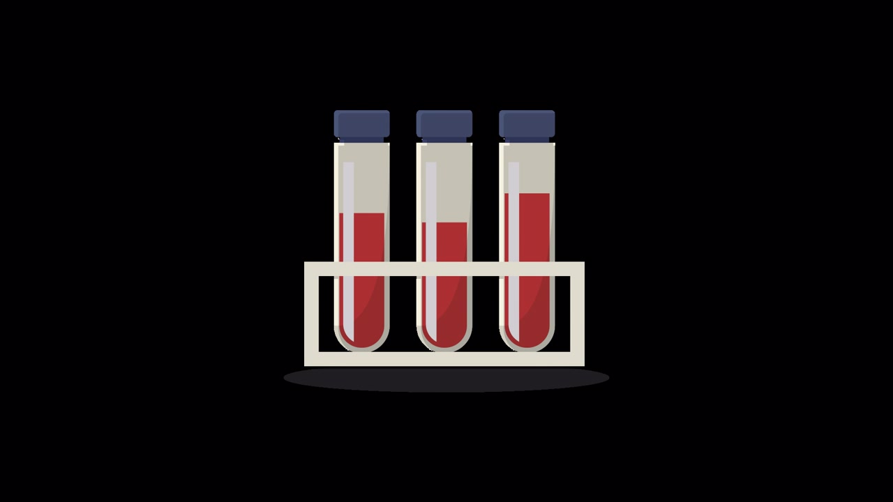 Provette animate con campioni di sangue in una rastrelliera da laboratorio