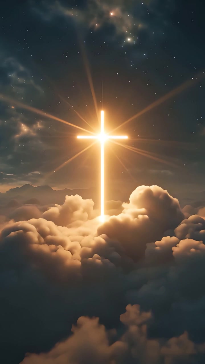 Christian Cross Heavenly Light Worship Background 4K
