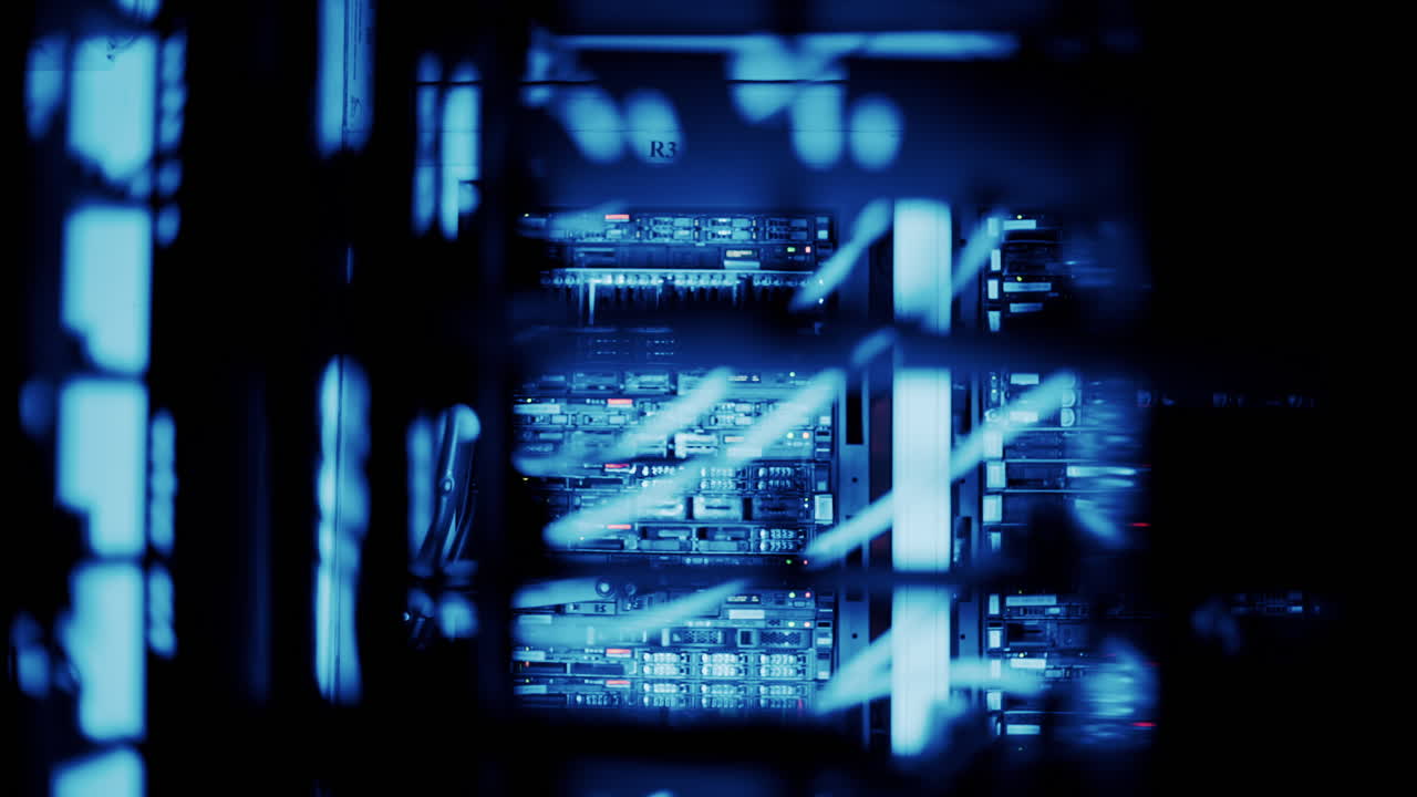 Alert signal with flashing red lights in a server room