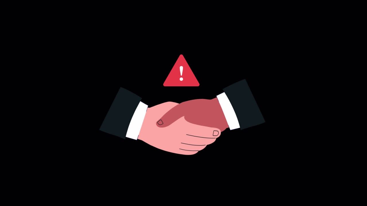 Animated Handshake with Red Warning Sign