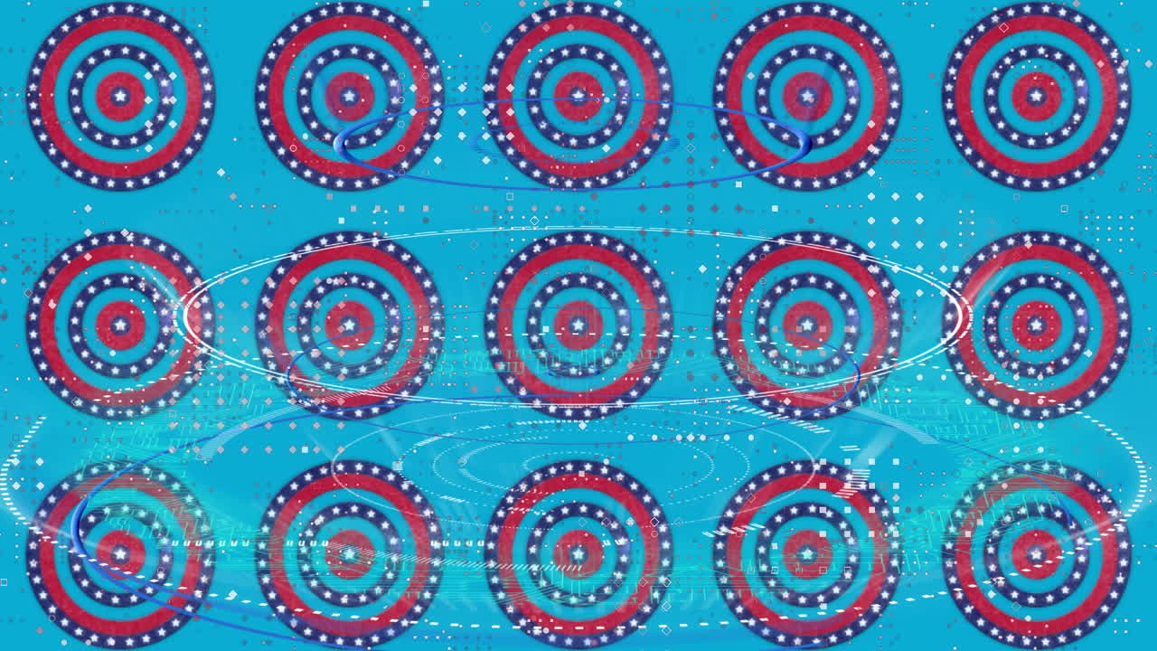 파란색 배경에 미국  ⁇ 발이 그려진 원의 애니메이션