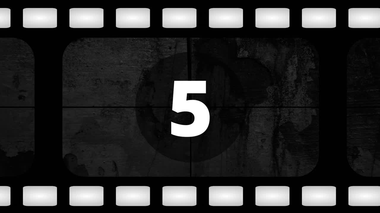 Retro Film Countdown with Grunge Background and Film Strip Border