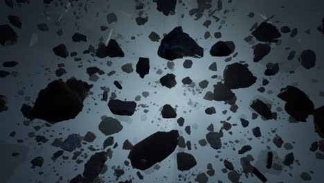 animación 3d de un campo de asteroides en el espacio profundo, disparo lineal cinematográfico panorámico lento