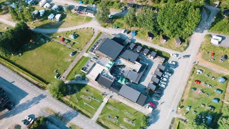 Drone aerial view of Friluftsbyn, the outdoor village, sweden