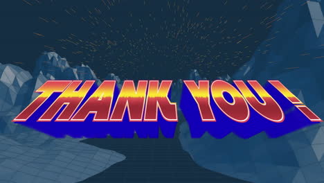 animation of thank you text in red and blue letters over metaverse background