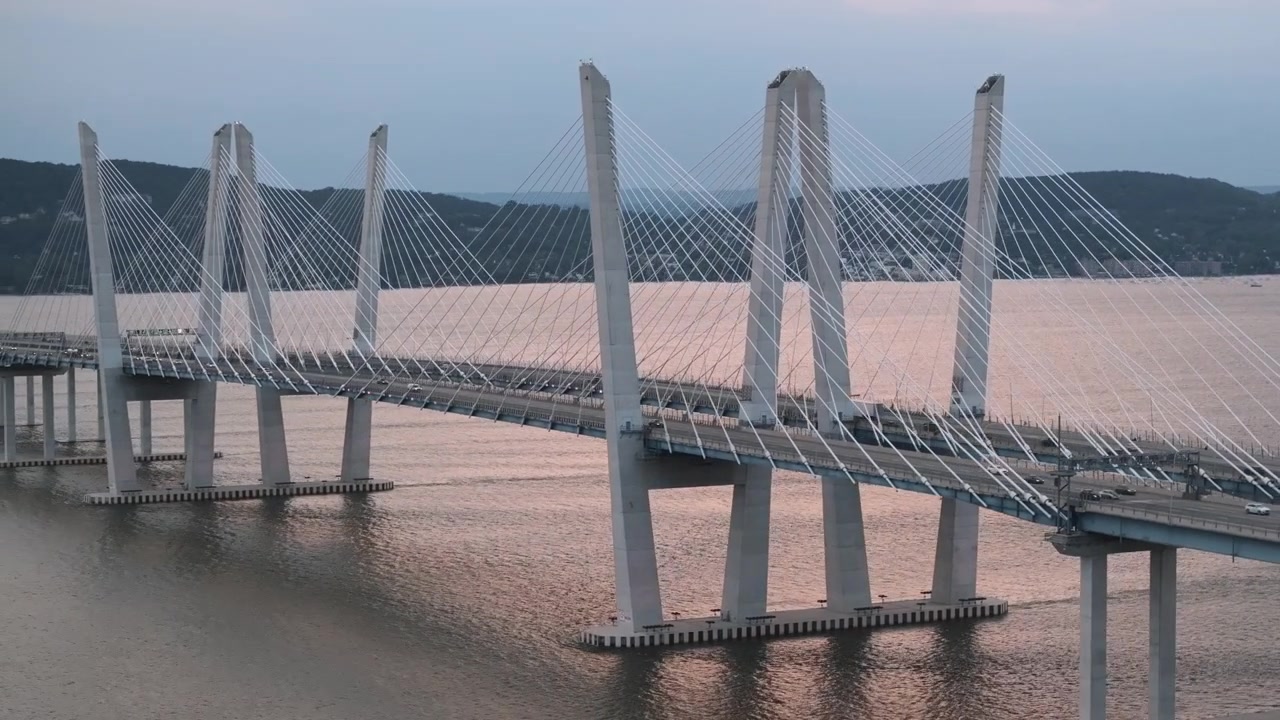 Aerial view of The Tappan Zee Bridge on a summer day. Shot at dusk in Tarrytown.