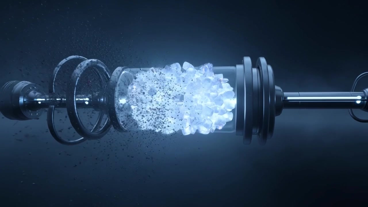 Futuristic Scientific Device Transforming Particles into Glowing Crystals