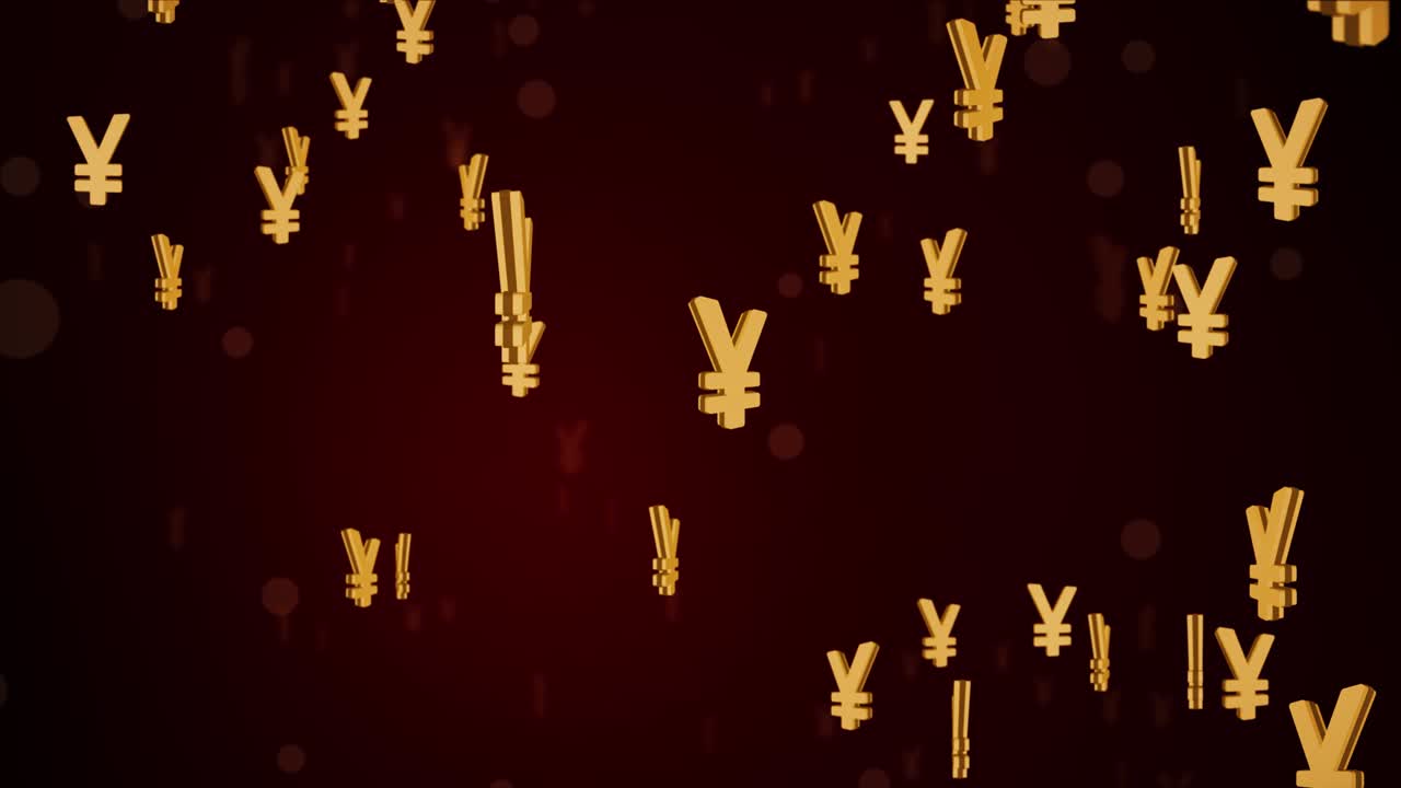 4K Golden coins and symbols of the Japanese Yen currency dollars Falling loop background. Green Screen animation.