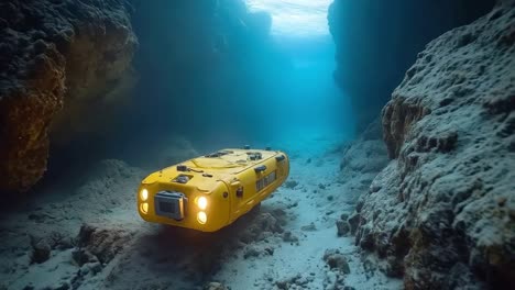 underwater exploration with a yellow robotic vehicle