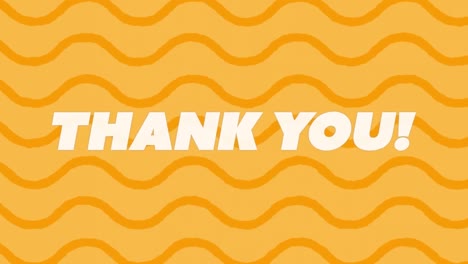 Animation-of-thank-you-text-banner-over-wavy-stripes-pattern-against-yellow-background