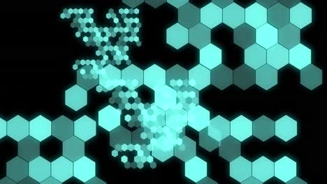 animation of glowing hexagons on black background