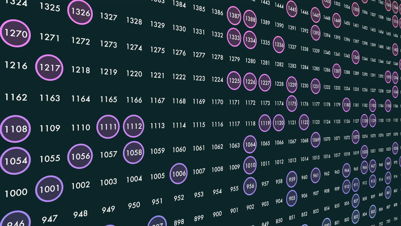 Random numbers pattern in rows on dark space