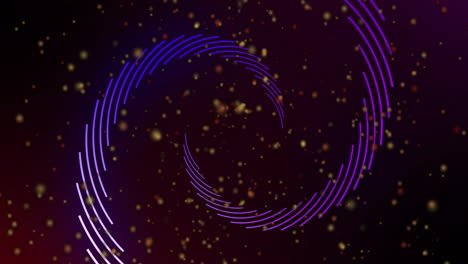 concentric segmented purple-violet arcs being rendered over dark gradient, scattering golden bokeh