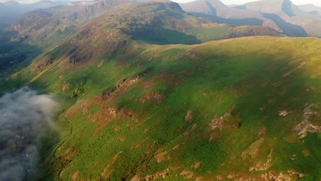flight over catbells with a cloud inversion just after sunrise