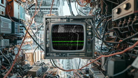 retro-fernseher mit überlagerten film-glitch-texturen