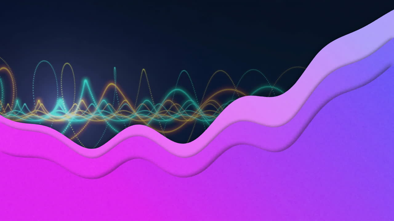 Animation of colorful waveforms and abstract shapes creating dynamic visual patterns