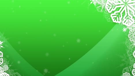 Animation-of-falling-snowflakes-on-green-background