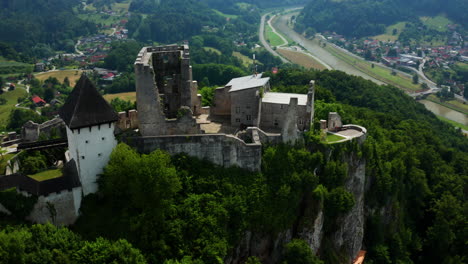 ruins of celje castle overlooking the savinja river in the southeastern area of celje, slovenia