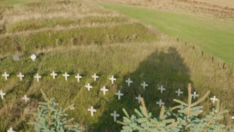 reveal shot of cemetery landscape in mount javor, serbia - aerial drone shot