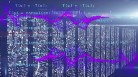 animation of data processing and shapes on blue background