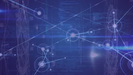 animación del procesamiento de datos a través de una red de conexiones
