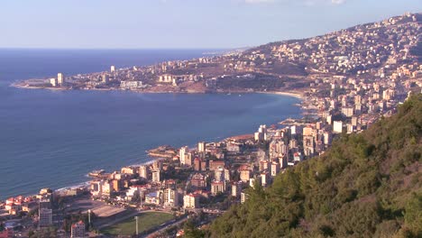 wide shot of a suburb of beirut lebanon along the mediterranean