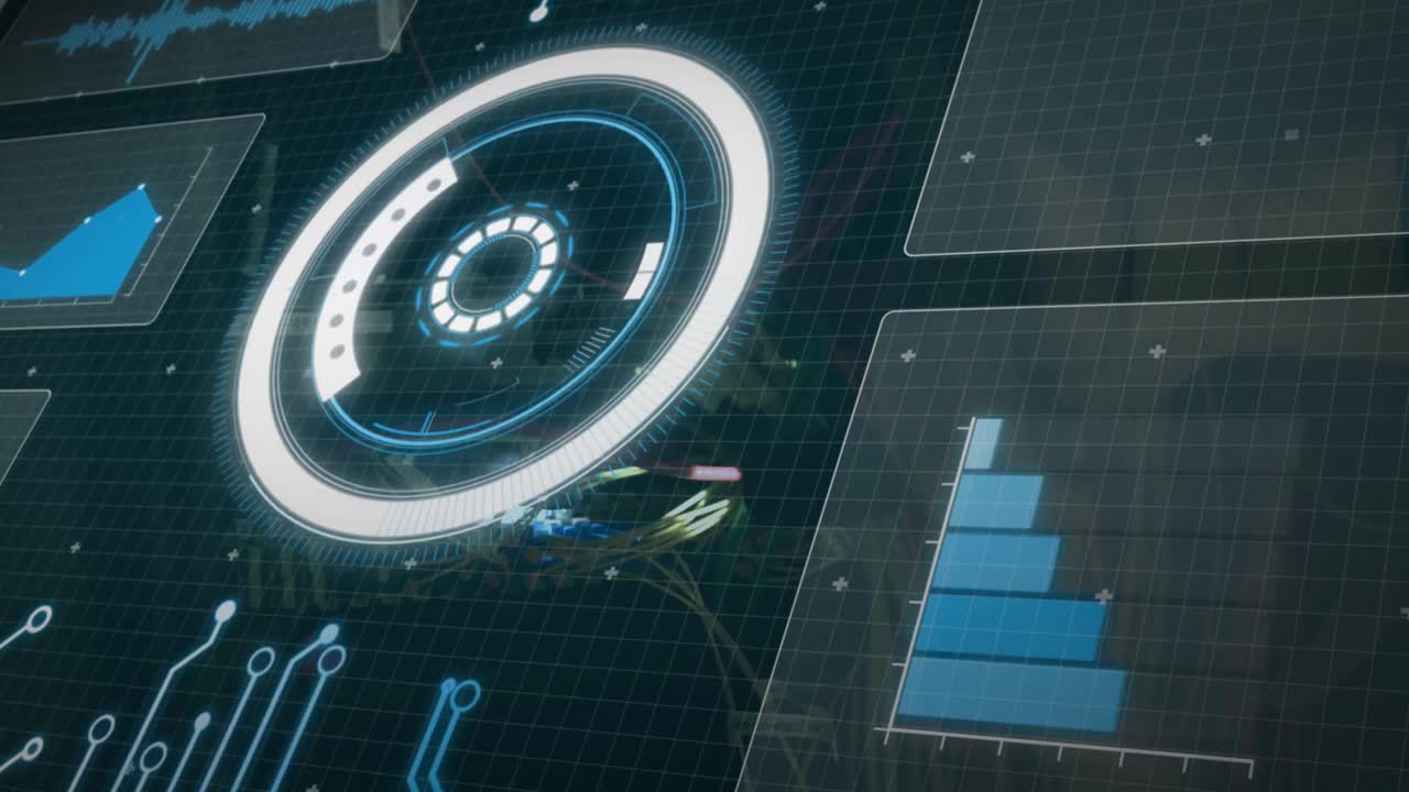 animación del procesamiento de datos a través del escaneo del alcance y los cables del servidor informático