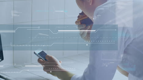 animation of data processing over man using smartphone