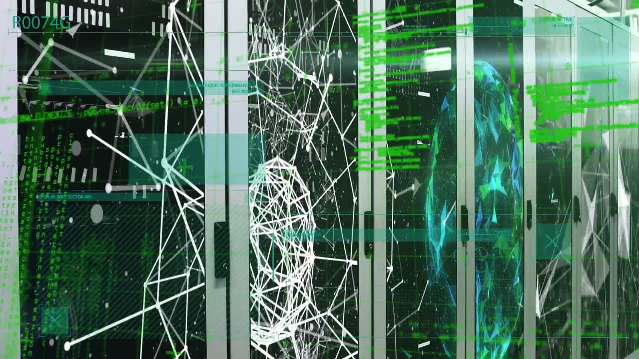 Animation of data processing over server room