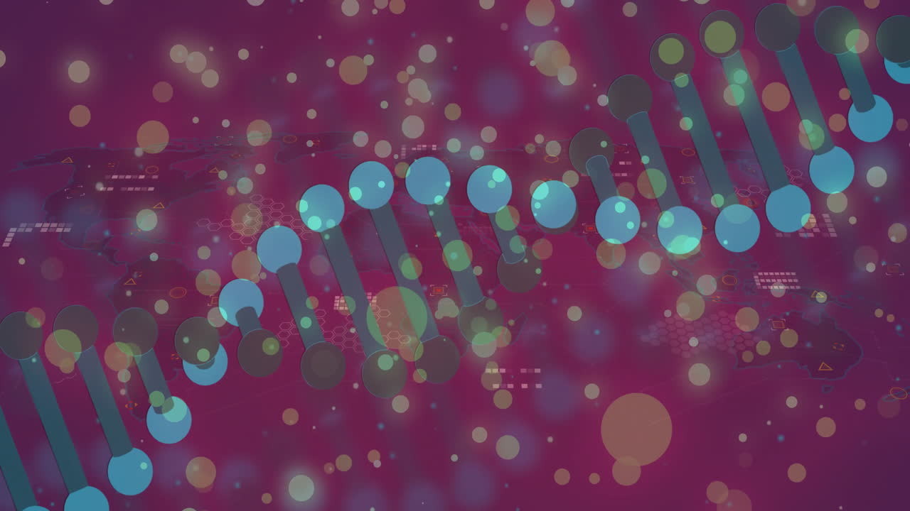 다채로운 보케 배경 위에서 dna 스트랜드와 데이터 처리