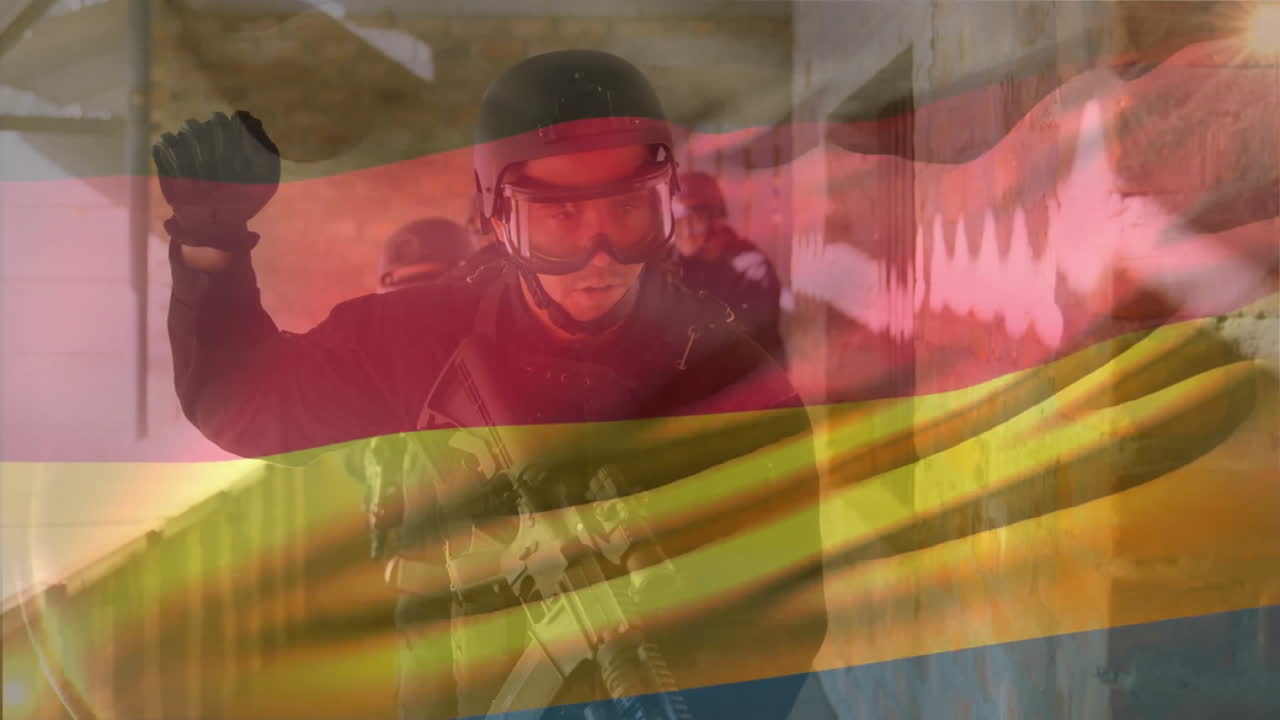 animación de la bandera de alemania sobre varios soldados.