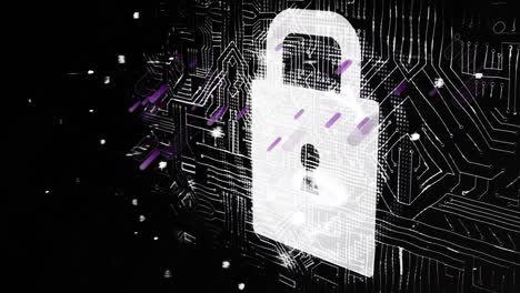 Animation of purple light trails over security padlock