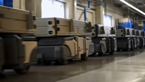 automated guided vehicles moving packages in a modern factory