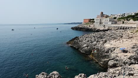 static footage on the sea landscape of santa cesarea terme, puglia, italy. august 2021.