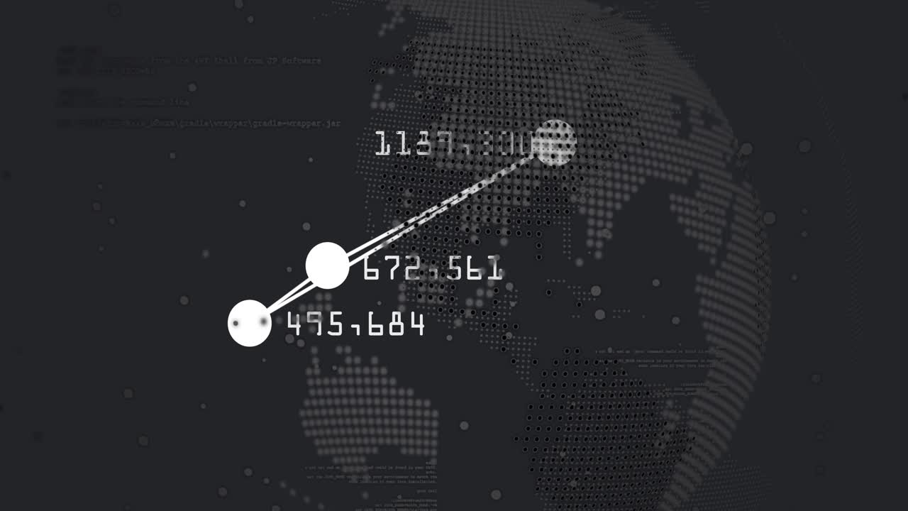 Animation of globe with data processing on black background