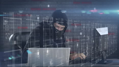 procesamiento de datos contra hackers masculinos usando portátiles y computadoras